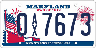 MD license plate 0AX7673