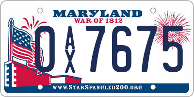 MD license plate 0AX7675