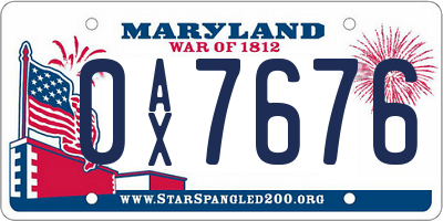 MD license plate 0AX7676