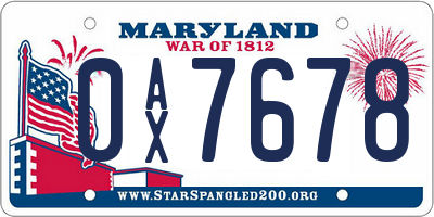 MD license plate 0AX7678