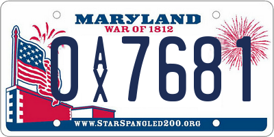 MD license plate 0AX7681