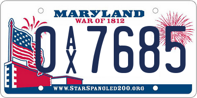 MD license plate 0AX7685