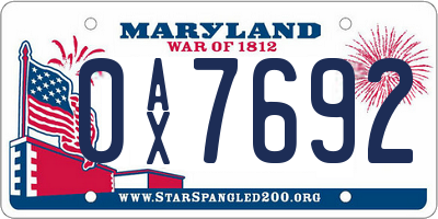 MD license plate 0AX7692