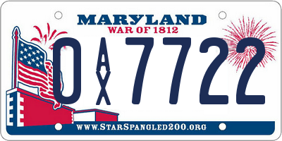 MD license plate 0AX7722
