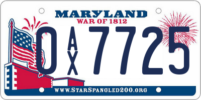 MD license plate 0AX7725