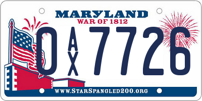 MD license plate 0AX7726