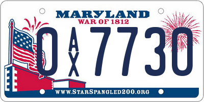 MD license plate 0AX7730