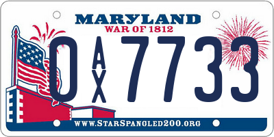 MD license plate 0AX7733