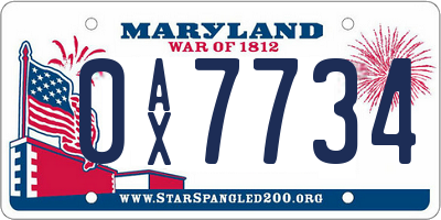 MD license plate 0AX7734