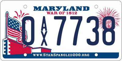 MD license plate 0AX7738