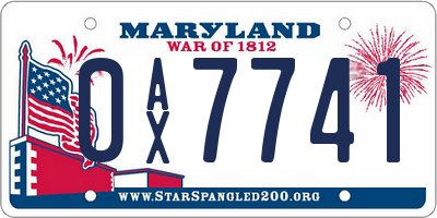 MD license plate 0AX7741