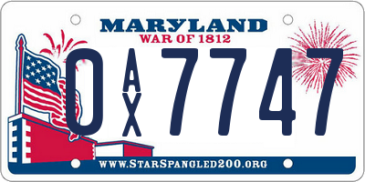 MD license plate 0AX7747