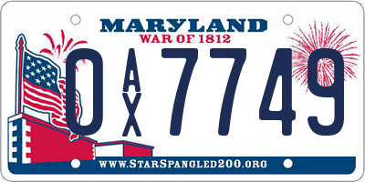 MD license plate 0AX7749