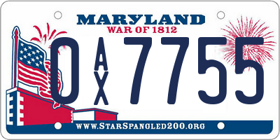 MD license plate 0AX7755