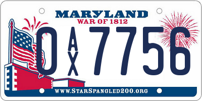 MD license plate 0AX7756