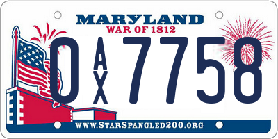 MD license plate 0AX7758