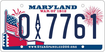 MD license plate 0AX7761