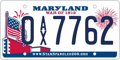 MD license plate 0AX7762