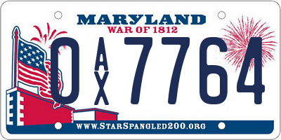 MD license plate 0AX7764