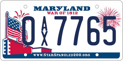 MD license plate 0AX7765