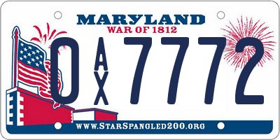 MD license plate 0AX7772
