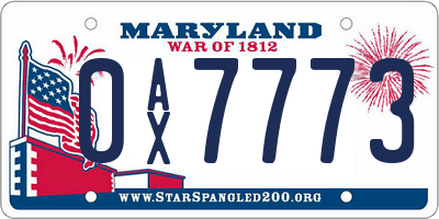 MD license plate 0AX7773