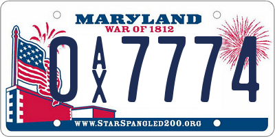 MD license plate 0AX7774