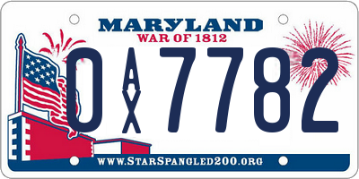 MD license plate 0AX7782
