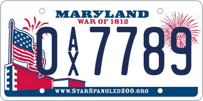 MD license plate 0AX7789