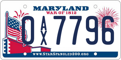 MD license plate 0AX7796