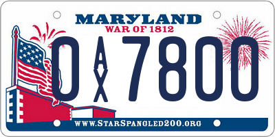 MD license plate 0AX7800