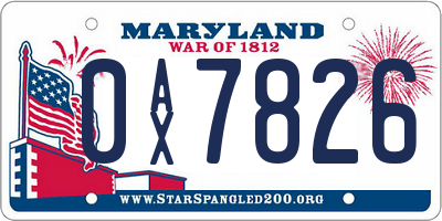 MD license plate 0AX7826
