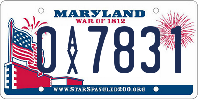 MD license plate 0AX7831