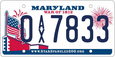 MD license plate 0AX7833