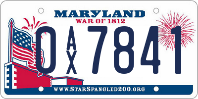 MD license plate 0AX7841