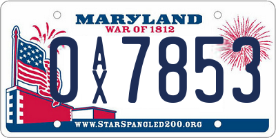 MD license plate 0AX7853