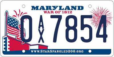 MD license plate 0AX7854