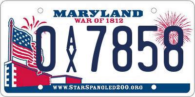 MD license plate 0AX7858