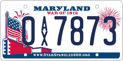 MD license plate 0AX7873
