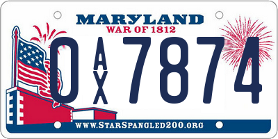 MD license plate 0AX7874