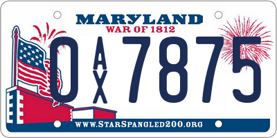 MD license plate 0AX7875