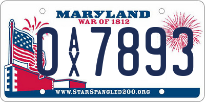 MD license plate 0AX7893