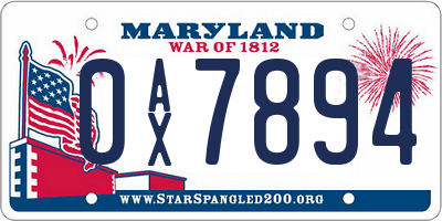 MD license plate 0AX7894