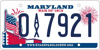 MD license plate 0AX7921