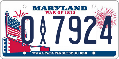 MD license plate 0AX7924