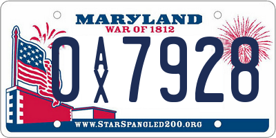 MD license plate 0AX7928
