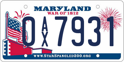 MD license plate 0AX7931