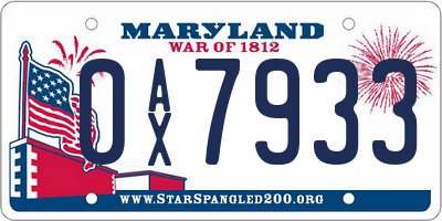MD license plate 0AX7933