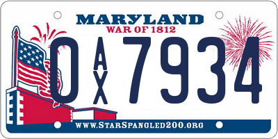 MD license plate 0AX7934