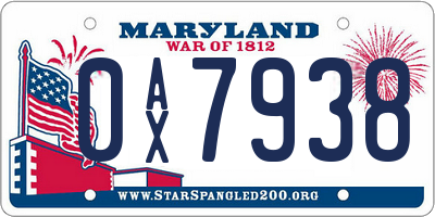 MD license plate 0AX7938